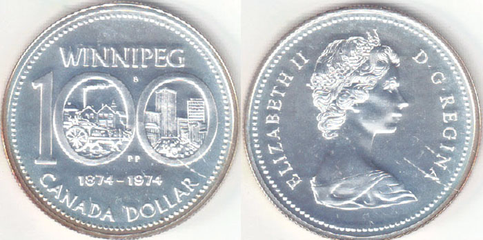 1974 Canada silver $1 (Winnipeg) Prooflike A001096